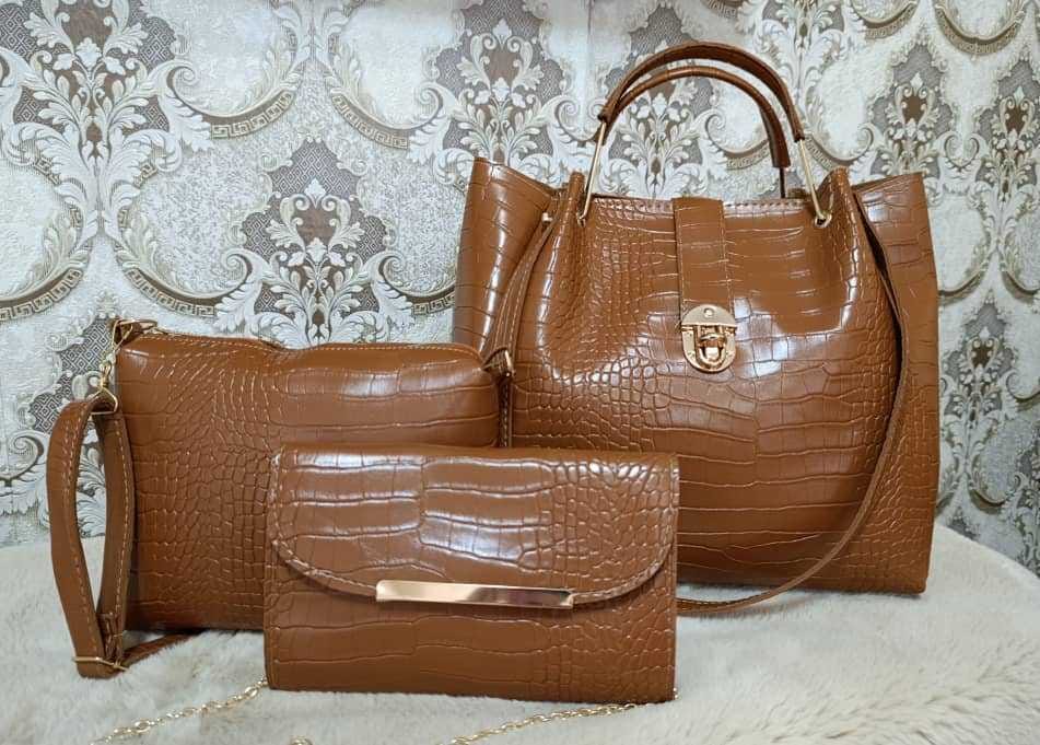 Sac croco marron 3pcs